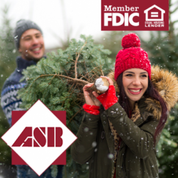 Man and woman carrying a Christmas tree outside in the snow